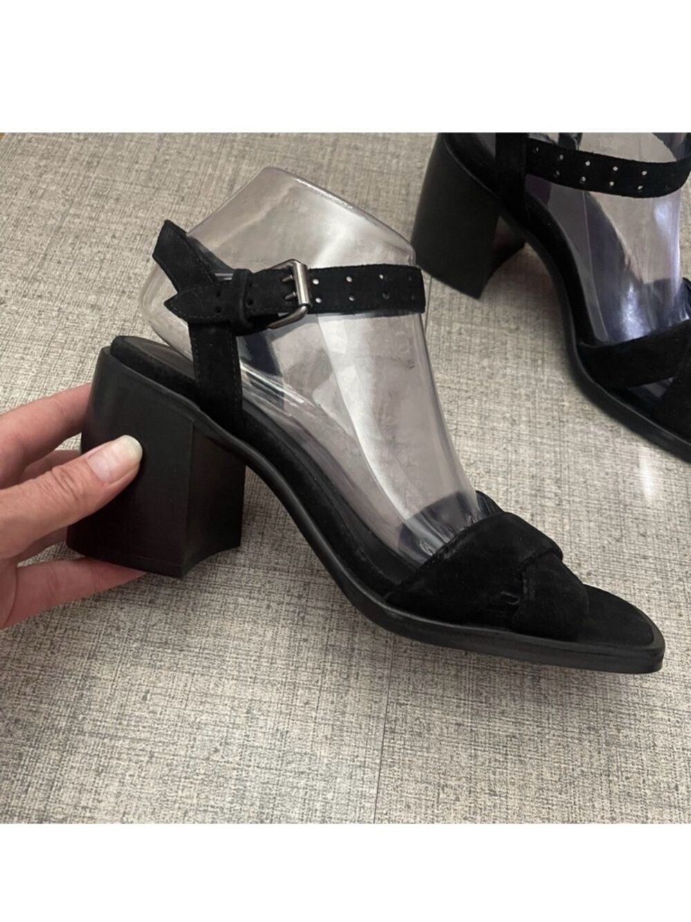 THE KOOPLES Suede Block Heel Sandals‎ Size FR 39 (US 8) Black NEW Party Designer